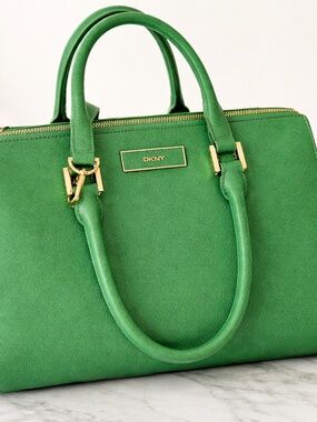 DKNY Emerald Green Textured Leather Satchel with Gold Hardware